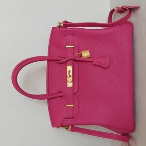 Hermes Birkin Style Pink Leather Medium Satchel / Crossbody Bag